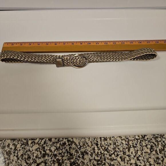 Metalic Silver Woven Leather Vintage Belt waist 30"-38" - Picture 5 of 5
